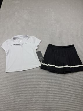 90 Degree Golf Skirt & Shirt Girls Large 12 Black & White Skort & Polo